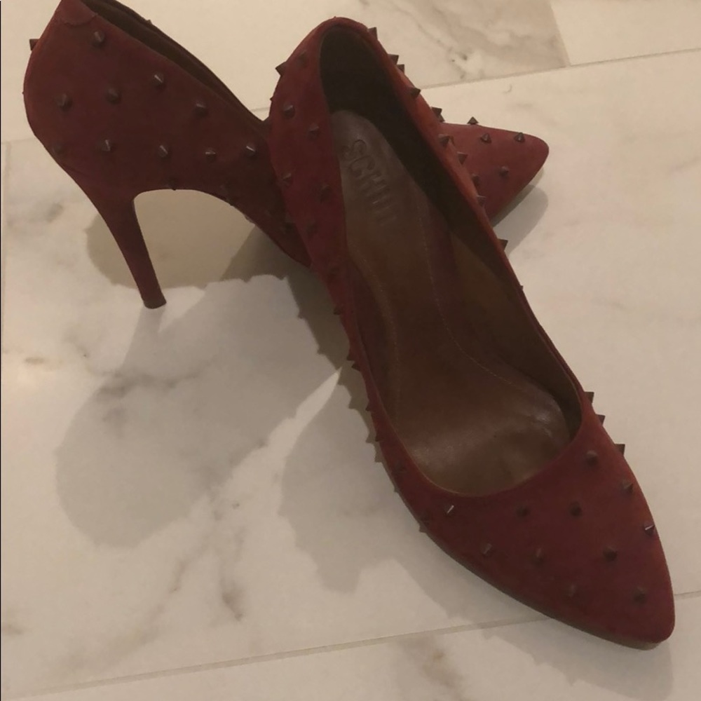 Schutz red leather studded heel